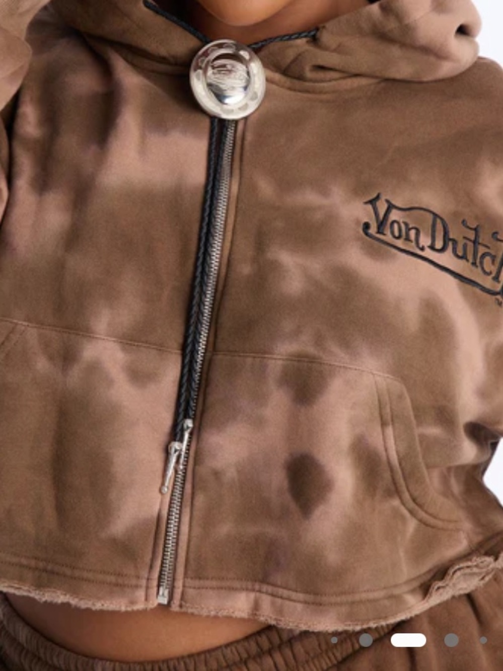 Von Dutch Cropped Hoodie in Warm Brown Tie-Dye